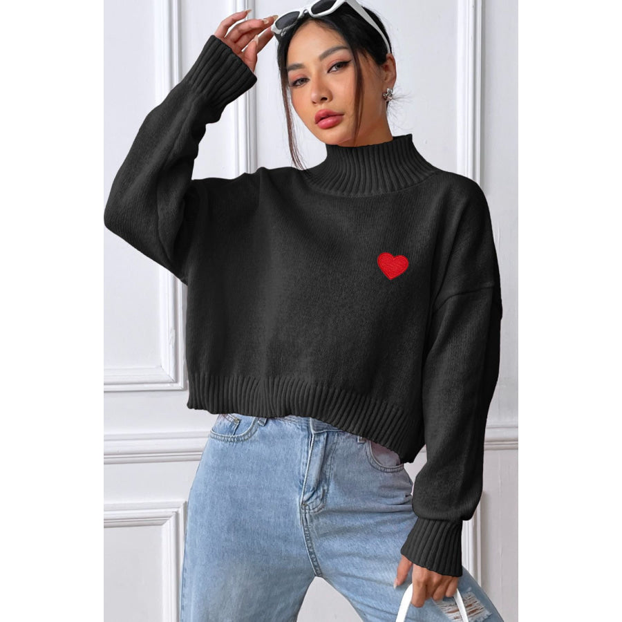 Heart Turtleneck Long Sleeve Sweater Apparel and Accessories