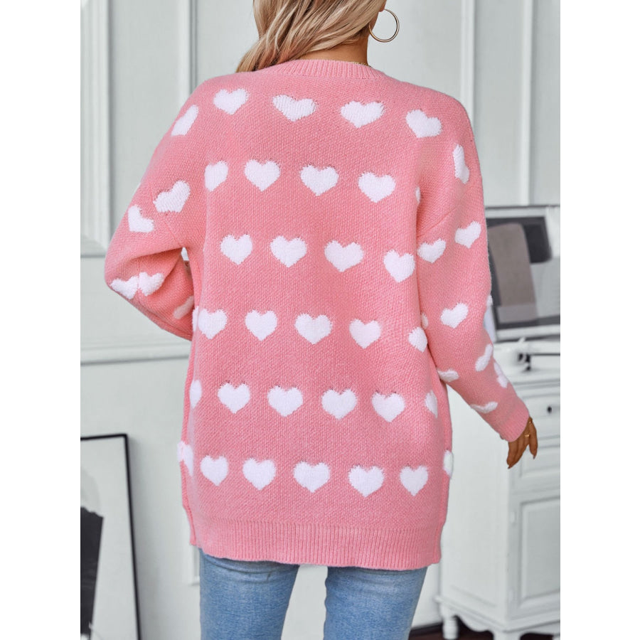 Heart V-Neck Button Up Long Sleeve Cardigan Apparel and Accessories