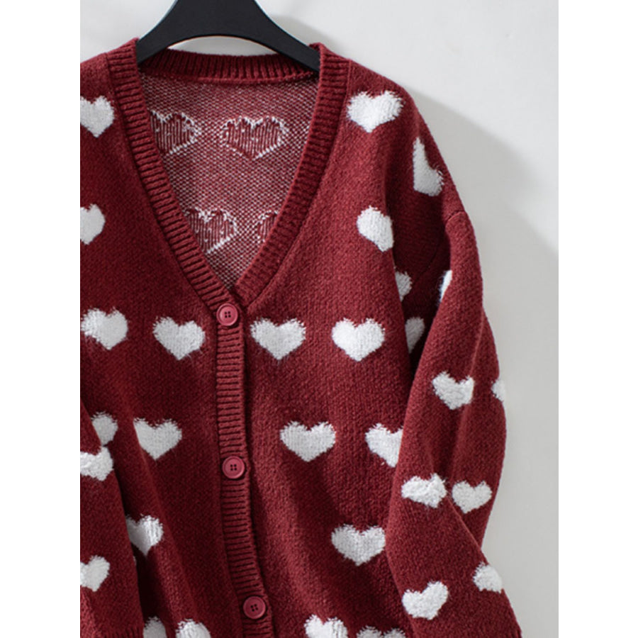 Heart V-Neck Button Up Long Sleeve Cardigan Apparel and Accessories