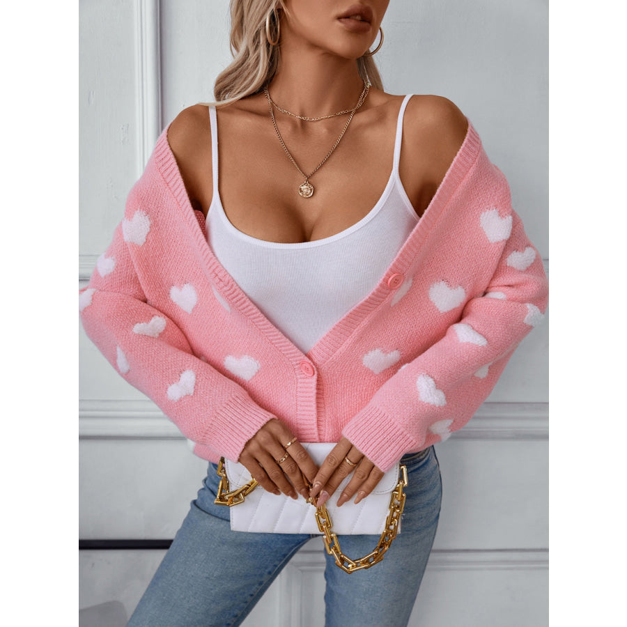 Heart V-Neck Button Up Long Sleeve Cardigan Apparel and Accessories