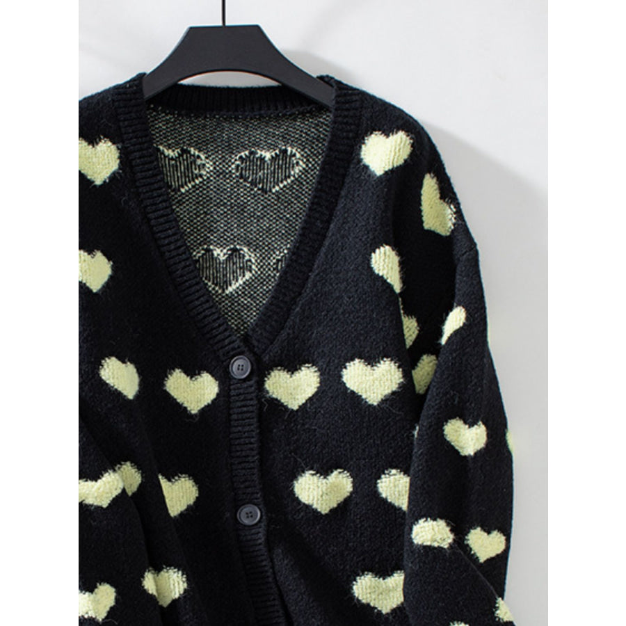 Heart V-Neck Button Up Long Sleeve Cardigan Apparel and Accessories