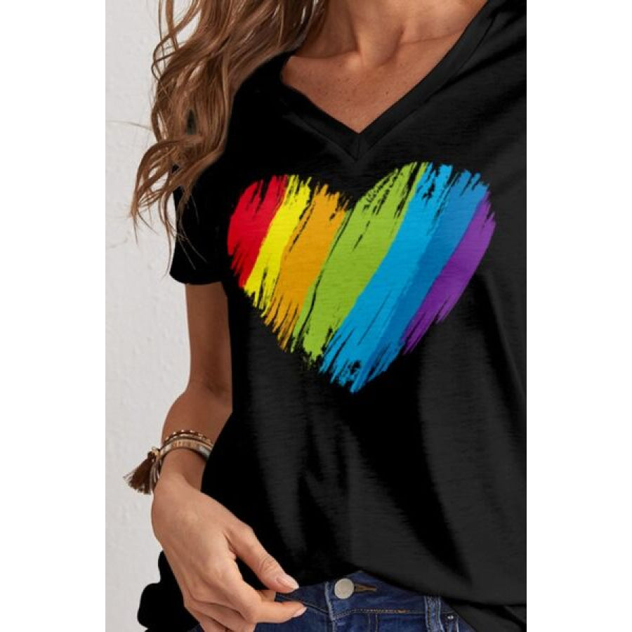 Heart V - Neck Dropped Shoulder T - Shirt Apparel and Accessories