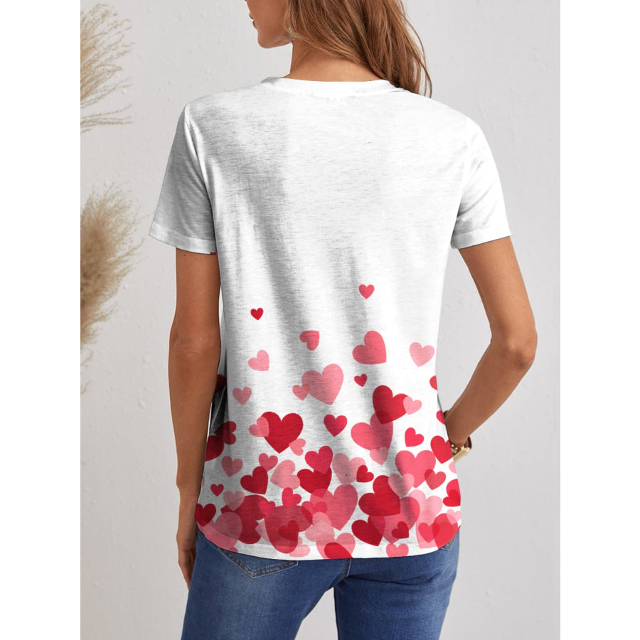 Heart V-Neck Short Sleeve T-Shirt White / S Apparel and Accessories