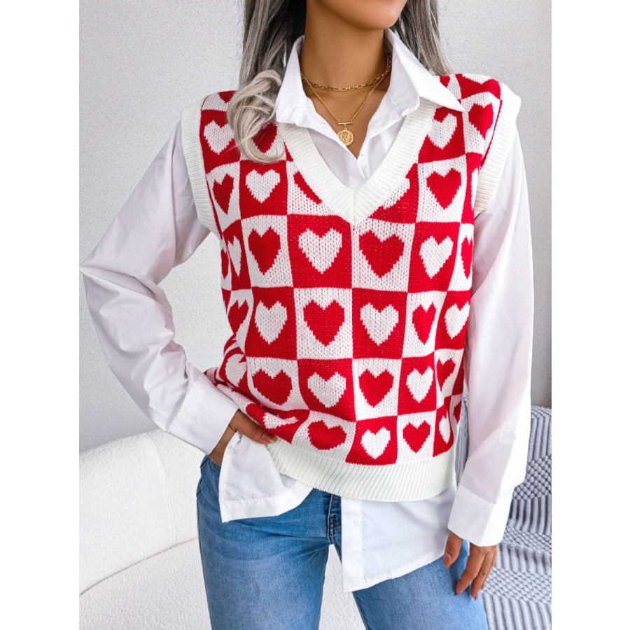 Heart V-Neck Sweater Vest Scarlet / S Apparel and Accessories