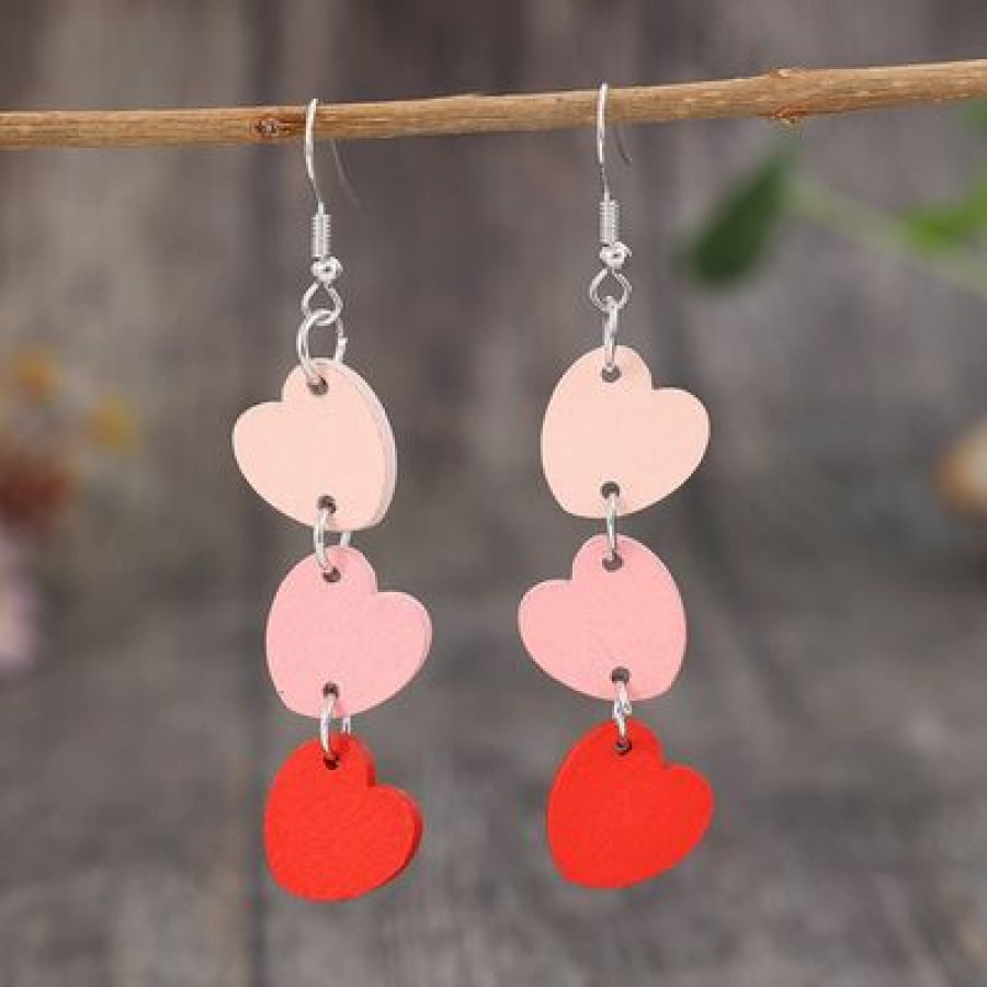 Heart Wood Dangle Earrings Blush Pink / One Size Apparel and Accessories