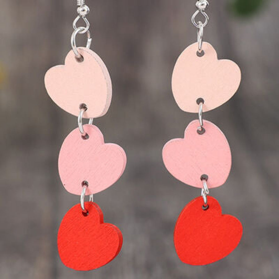 Heart Wood Dangle Earrings Blush Pink / One Size Apparel and Accessories