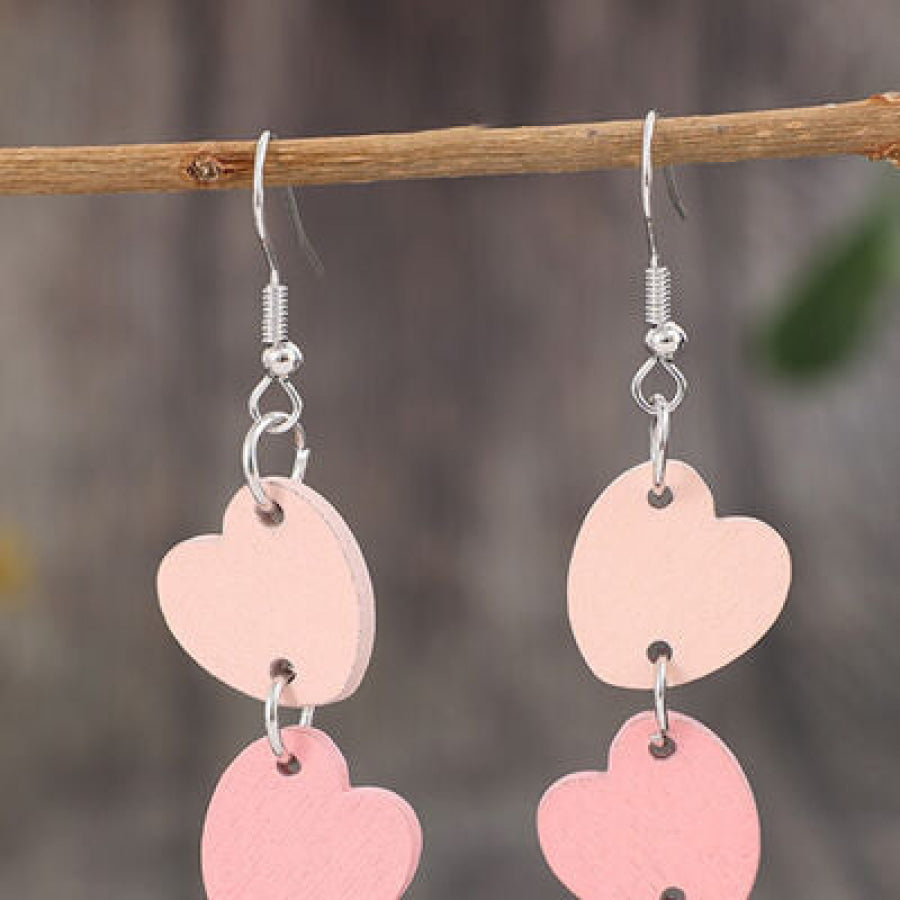 Heart Wood Dangle Earrings Blush Pink / One Size Apparel and Accessories