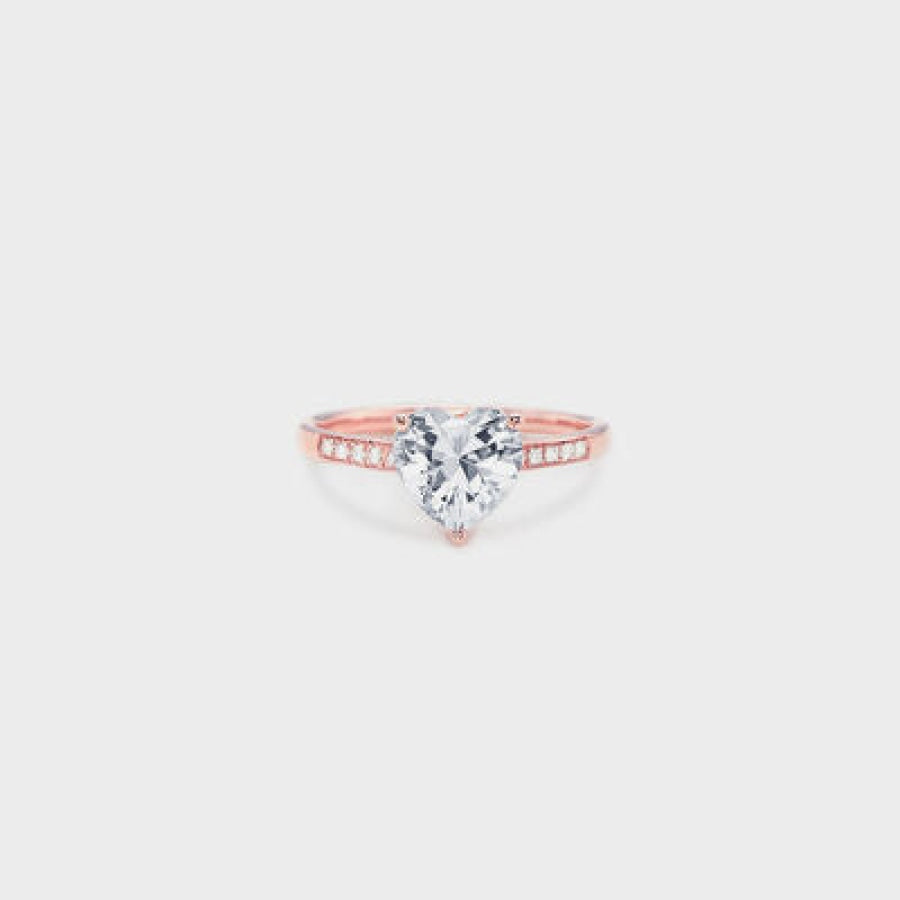 Heart Zircon 925 Sterling Silver Ring Rose Gold / 6 Clothing