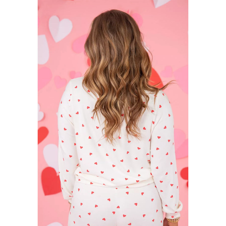 Hearts Printed Long Sleeve Top Drawstring Pants Lounge Set Apparel and Accessories