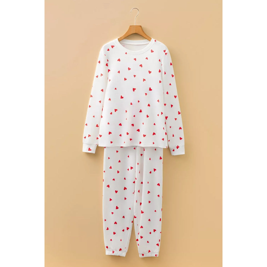 Hearts Printed Long Sleeve Top Drawstring Pants Lounge Set Apparel and Accessories