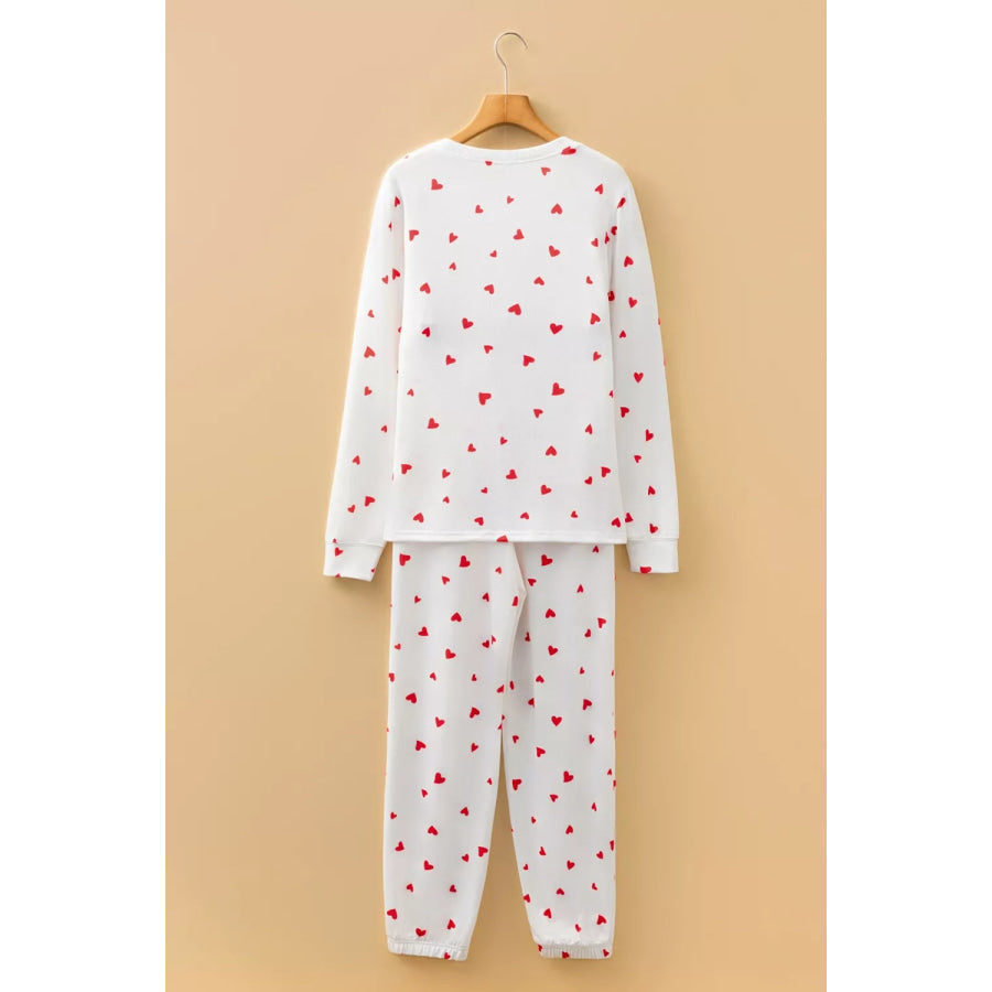 Hearts Printed Long Sleeve Top Drawstring Pants Lounge Set Apparel and Accessories