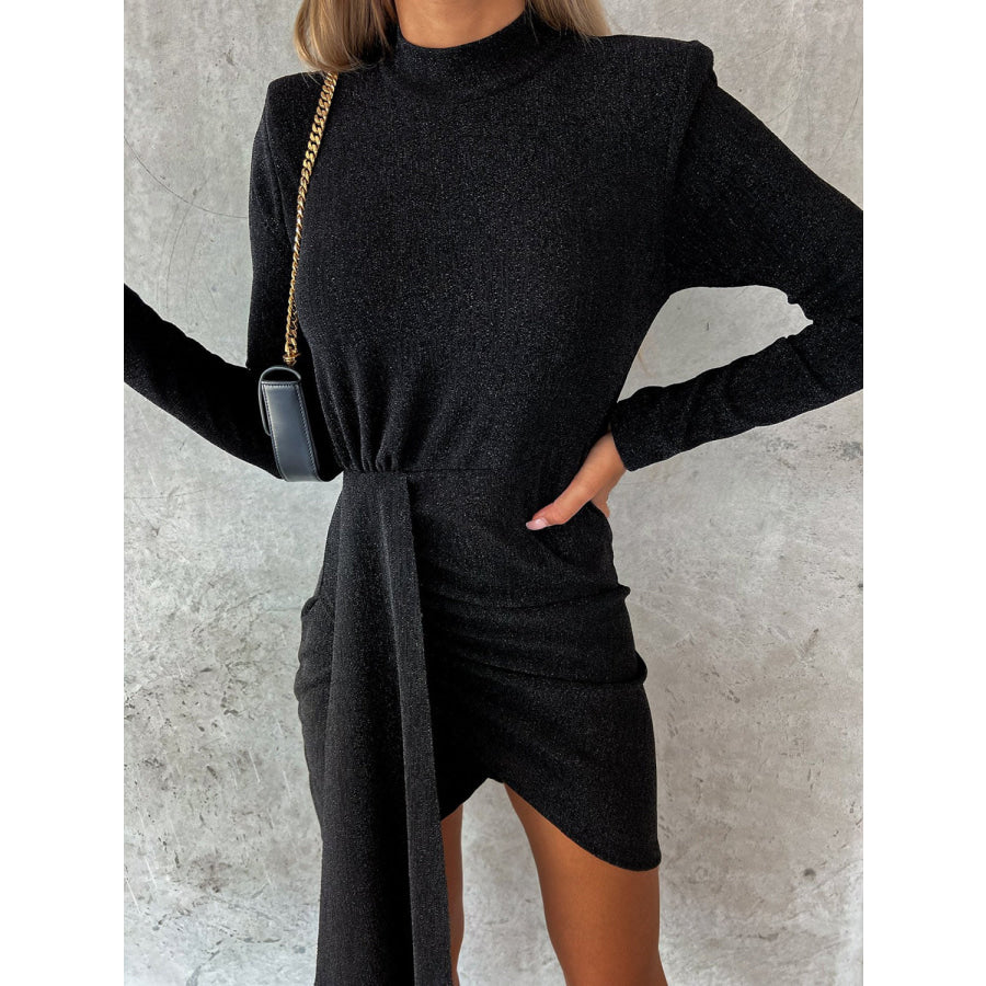 Heathered Mock Neck Long Sleeve Mini Dress Apparel and Accessories