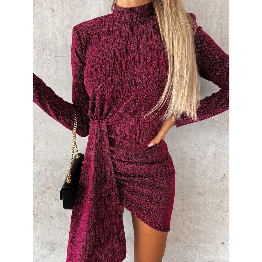 Heathered Mock Neck Long Sleeve Mini Dress Apparel and Accessories
