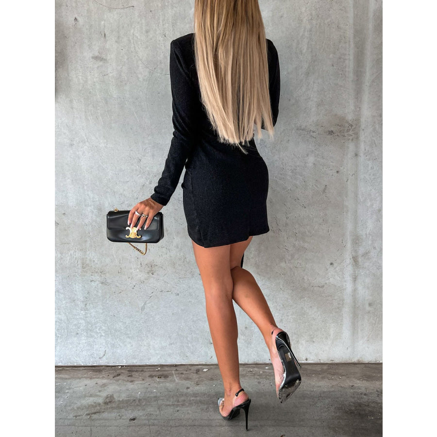 Heathered Mock Neck Long Sleeve Mini Dress Apparel and Accessories