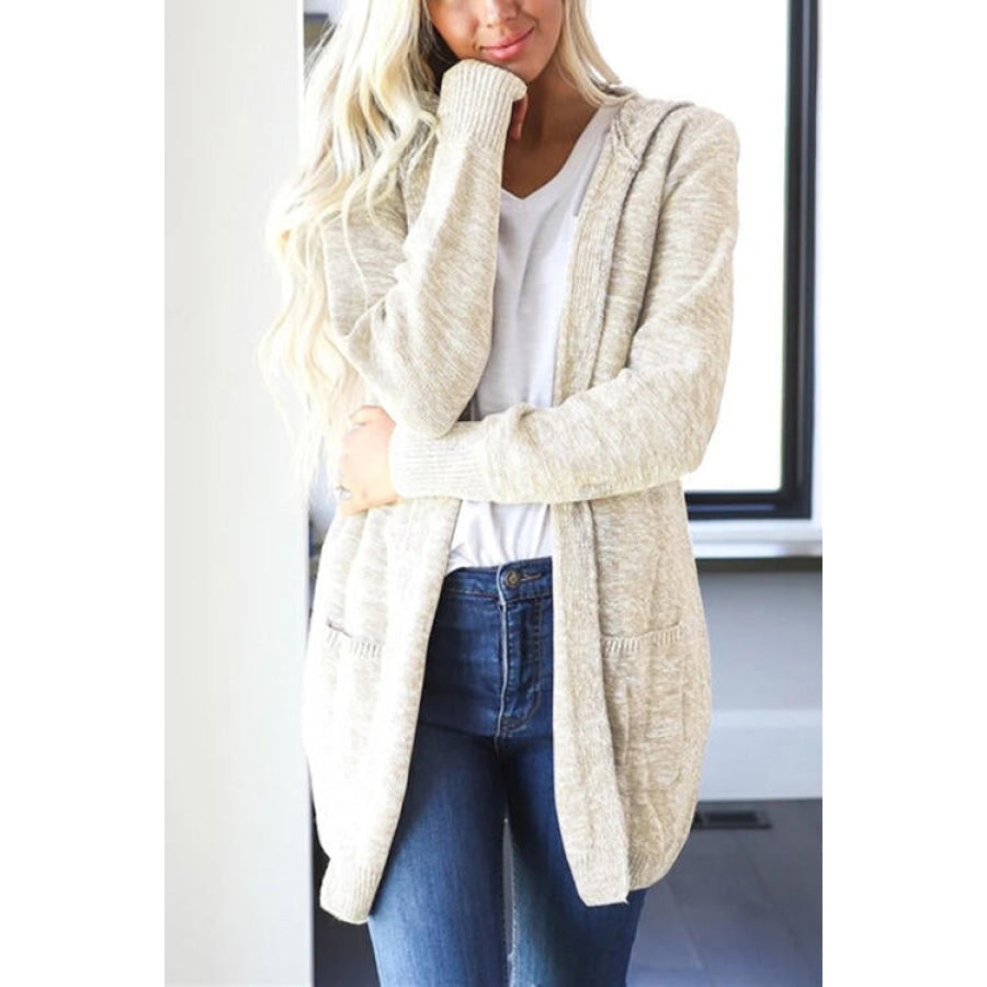 Heathered Open Front Cardigan with Pockets Beige / S