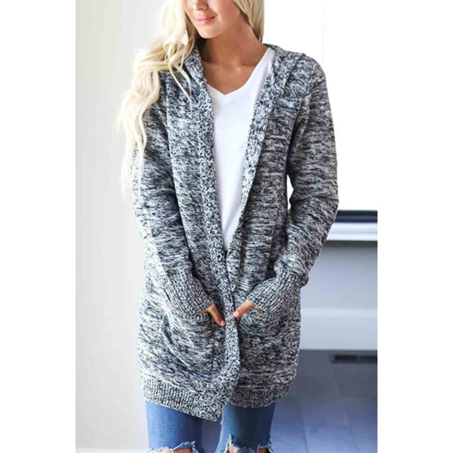 Heathered Open Front Cardigan with Pockets Black / S