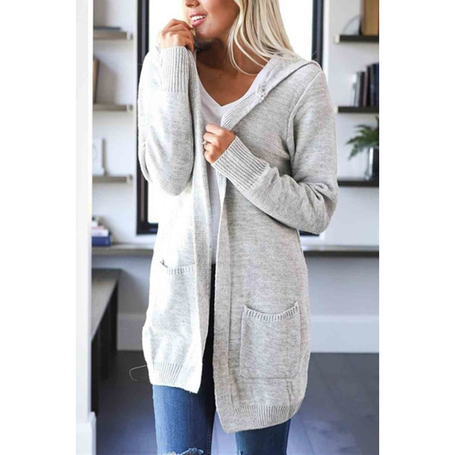 Heathered Open Front Cardigan with Pockets Light Gray / S