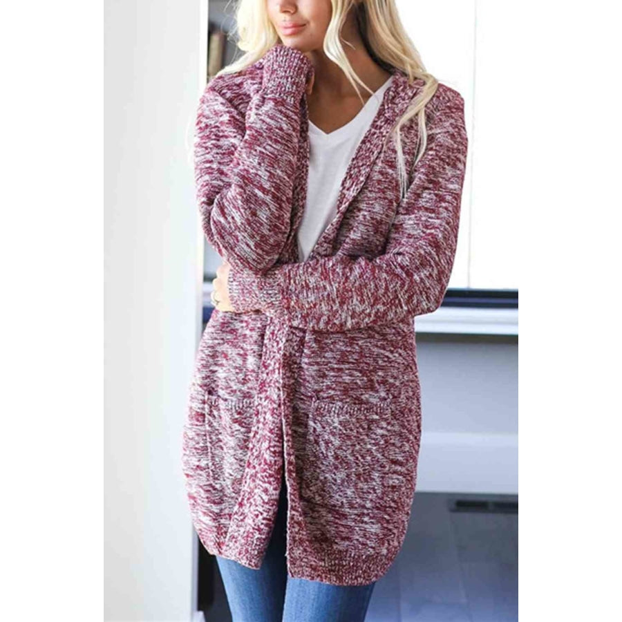 Heathered Open Front Cardigan with Pockets Magenta / S