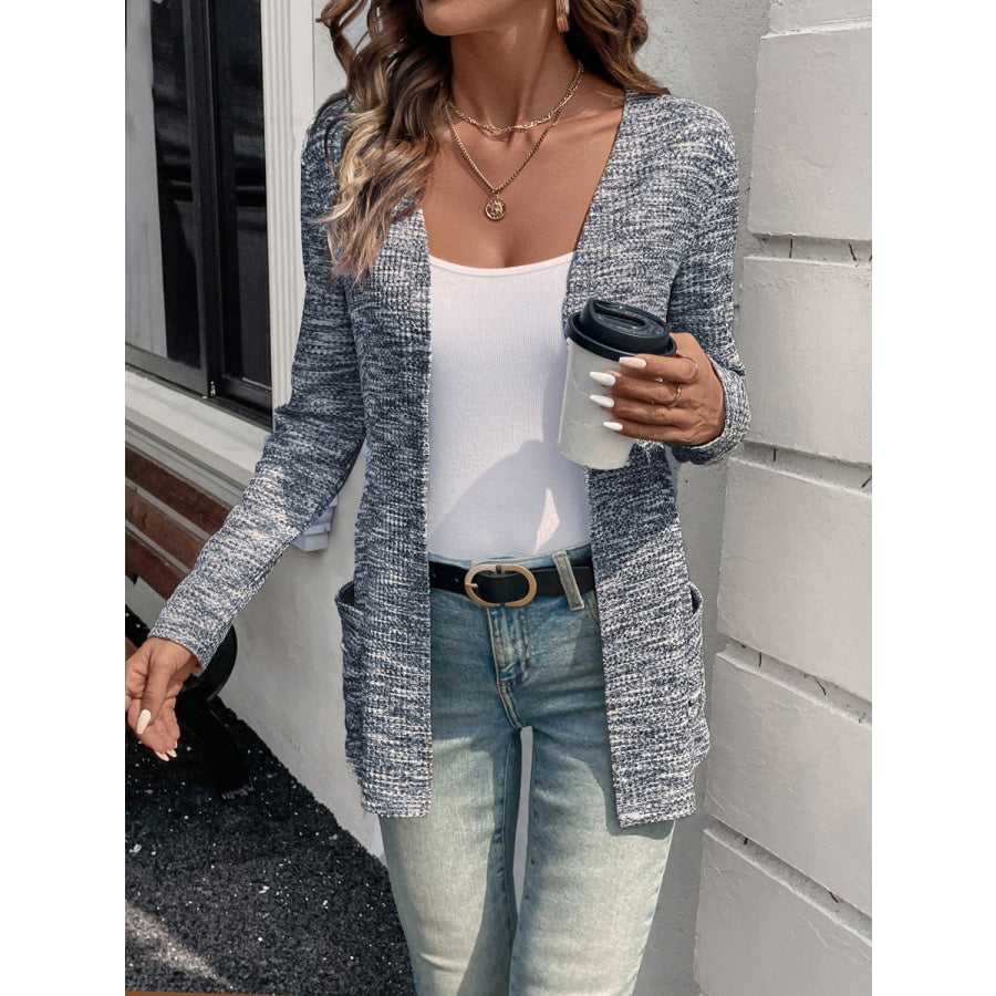 Heathered Open Front Long Sleeve Cardigan Apparel and Accessories