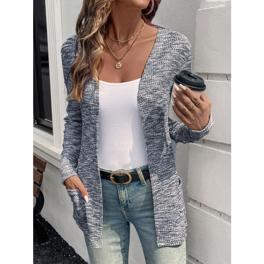 Heathered Open Front Long Sleeve Cardigan Apparel and Accessories