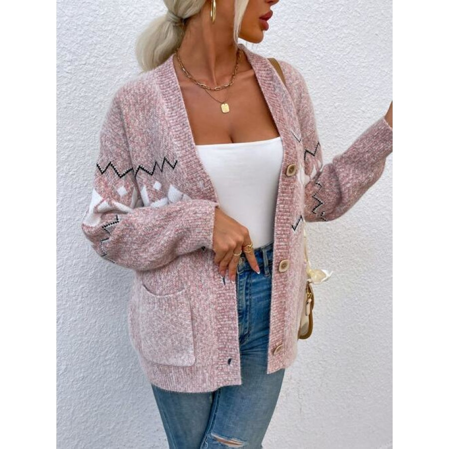 Heathered Pocketed Button Up Cardigan Dusty Pink / S Shirts &amp; Tops