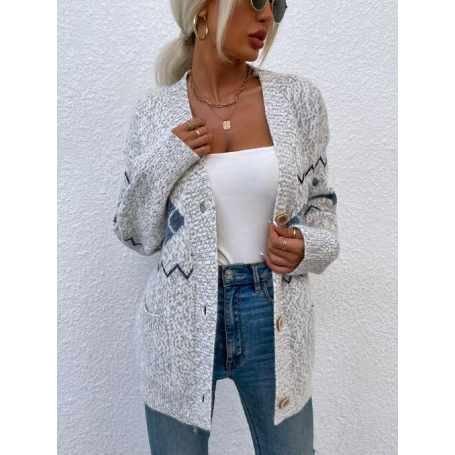 Heathered Pocketed Button Up Cardigan Light Gray / S Shirts &amp; Tops