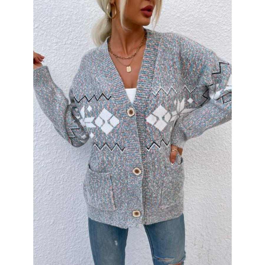 Heathered Pocketed Button Up Cardigan Shirts &amp; Tops