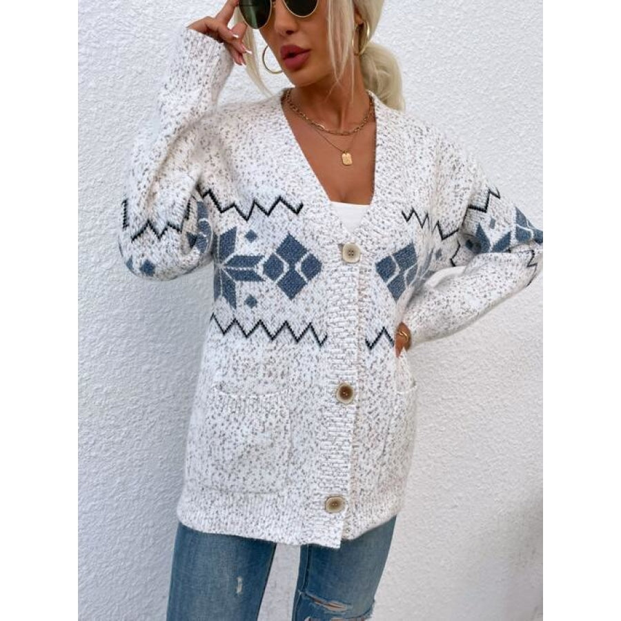 Heathered Pocketed Button Up Cardigan White / S Shirts &amp; Tops