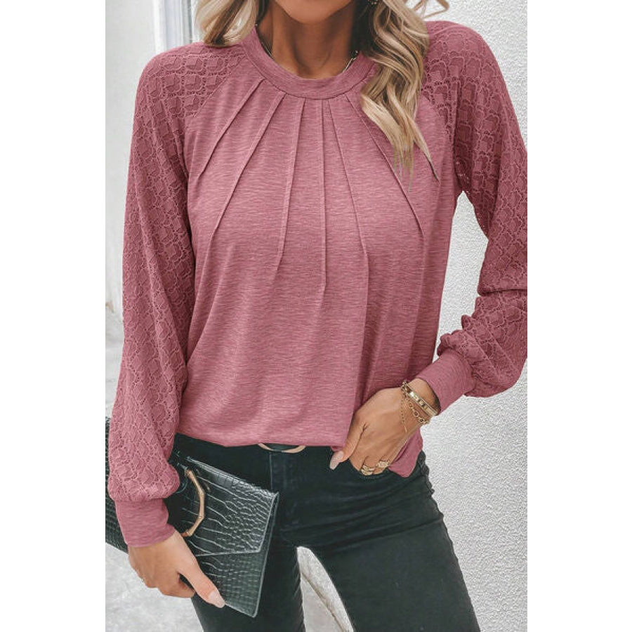 Heathered Round Neck Long Sleeve T - Shirt Apparel and Accessories