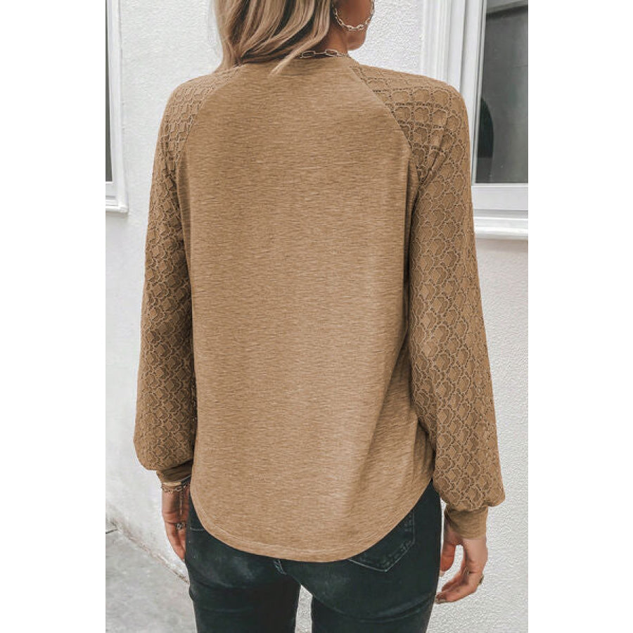 Heathered Round Neck Long Sleeve T - Shirt Tan / S Apparel and Accessories