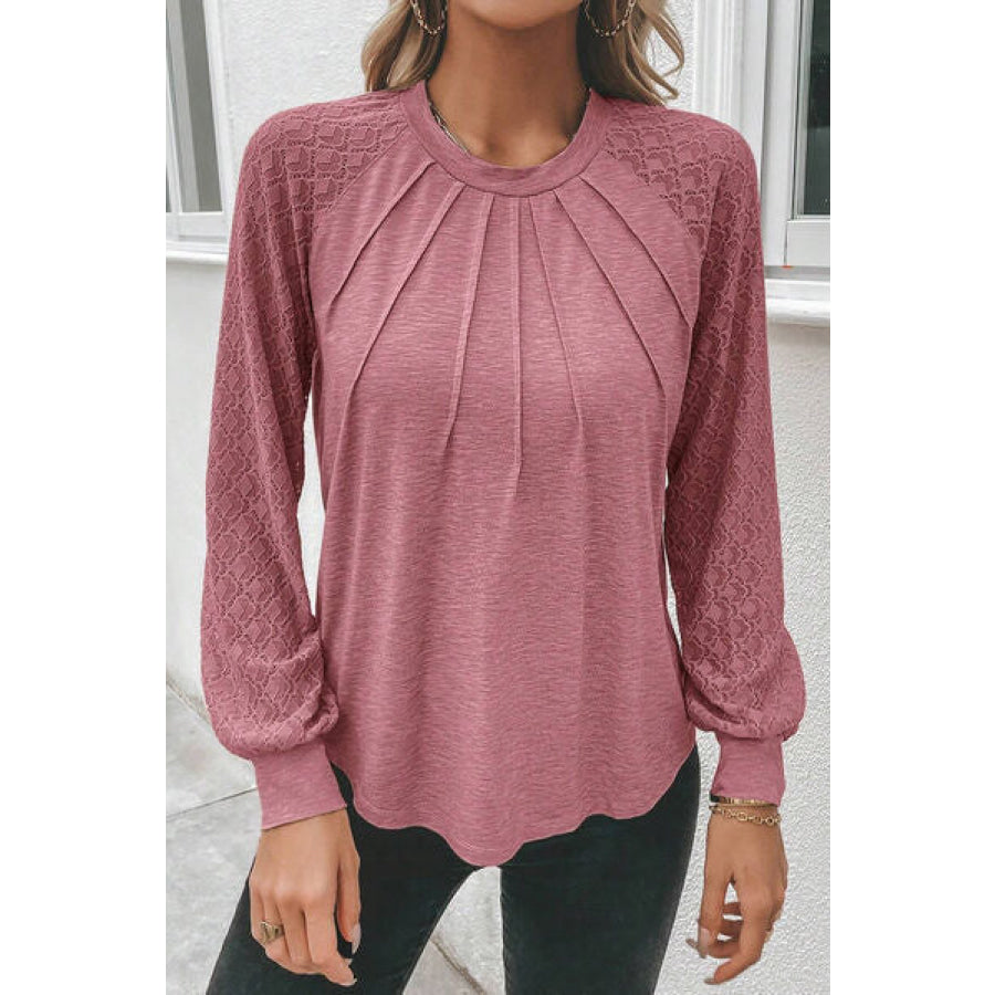 Heathered Round Neck Long Sleeve T - Shirt Moonlit Mauve / S Apparel and Accessories