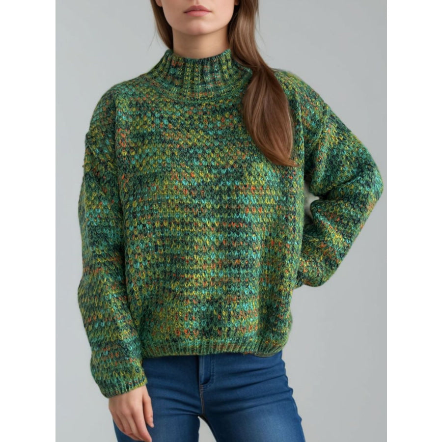 Heathered Turtleneck Dropped Shoulder Sweater Apparel and Accessories