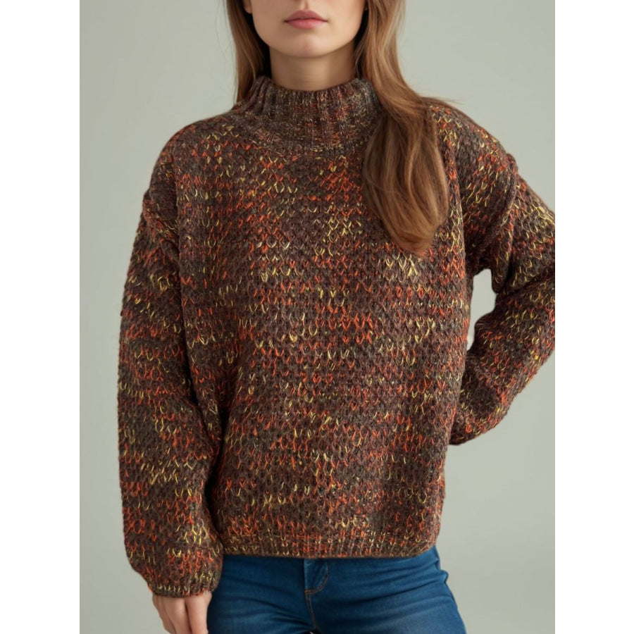 Heathered Turtleneck Dropped Shoulder Sweater Apparel and Accessories