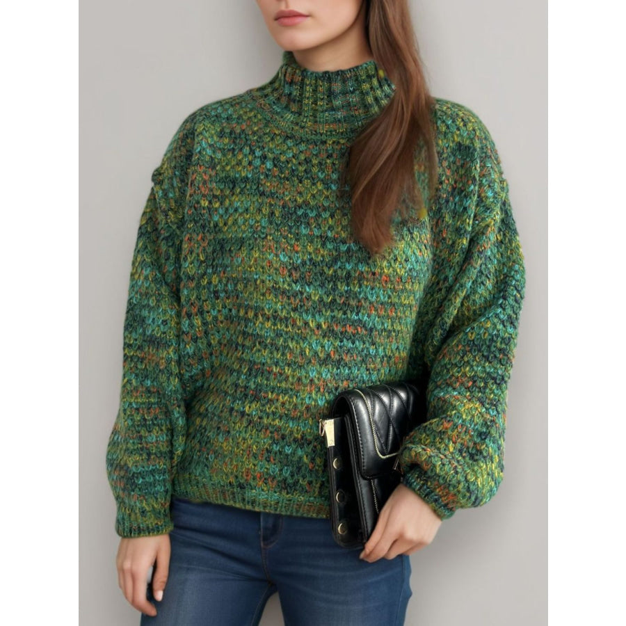 Heathered Turtleneck Dropped Shoulder Sweater Apparel and Accessories