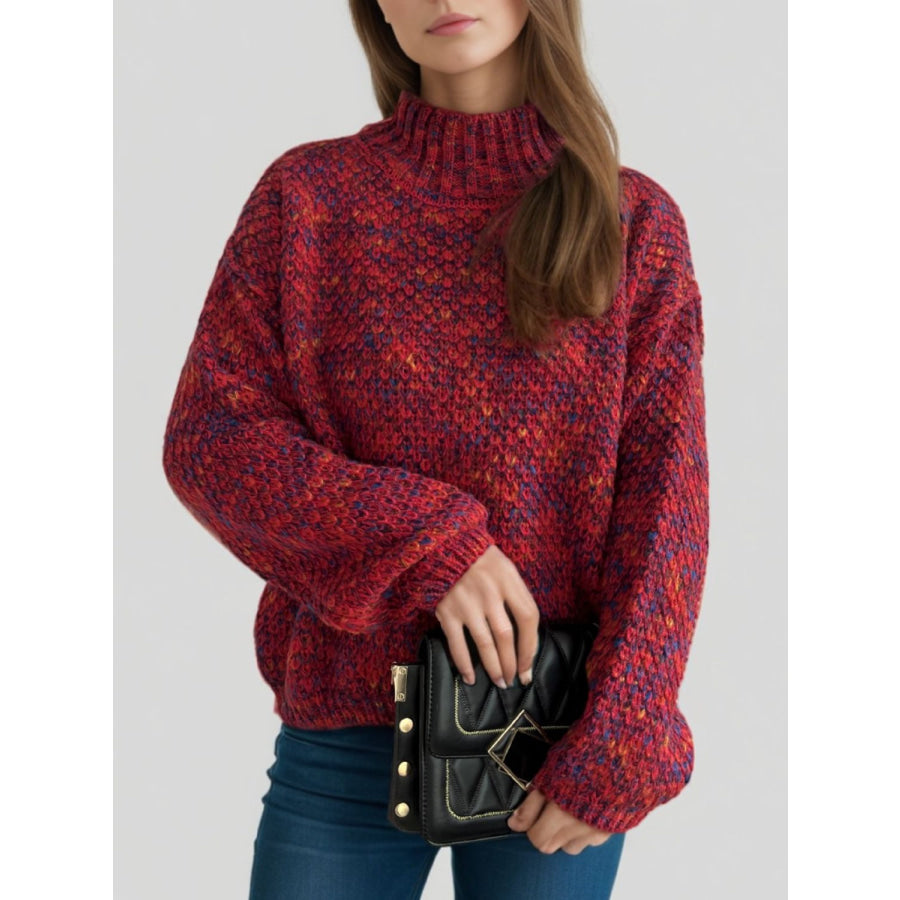 Heathered Turtleneck Dropped Shoulder Sweater Apparel and Accessories