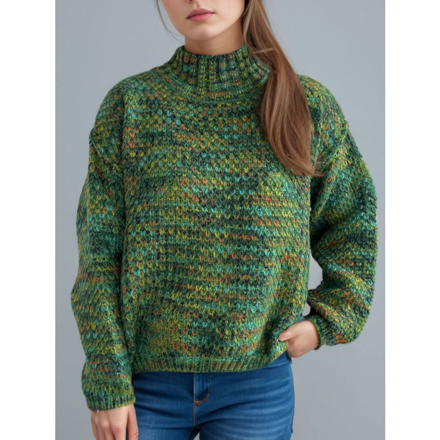 Heathered Turtleneck Dropped Shoulder Sweater Apparel and Accessories