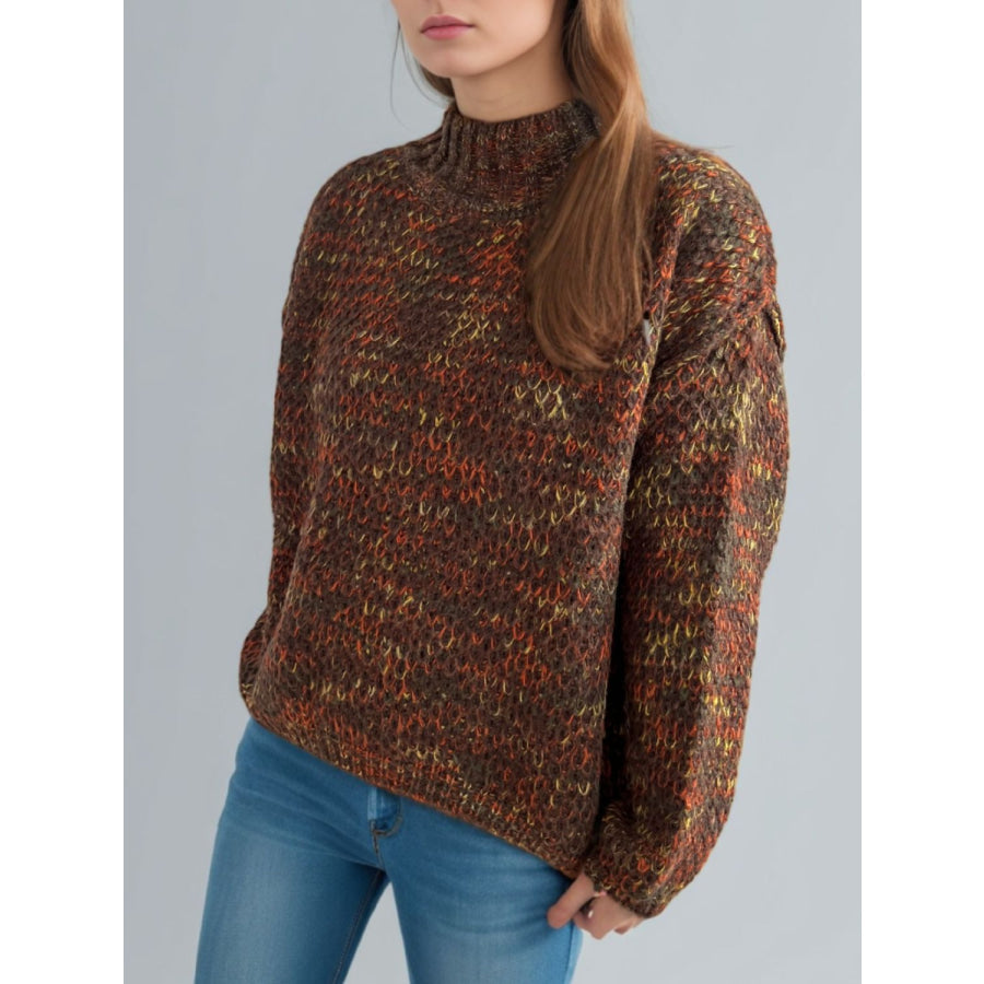 Heathered Turtleneck Dropped Shoulder Sweater Apparel and Accessories