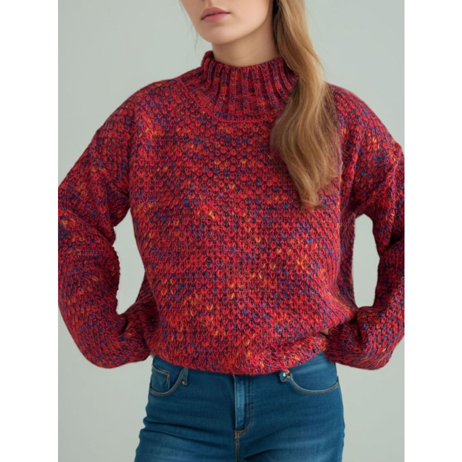 Heathered Turtleneck Dropped Shoulder Sweater Apparel and Accessories