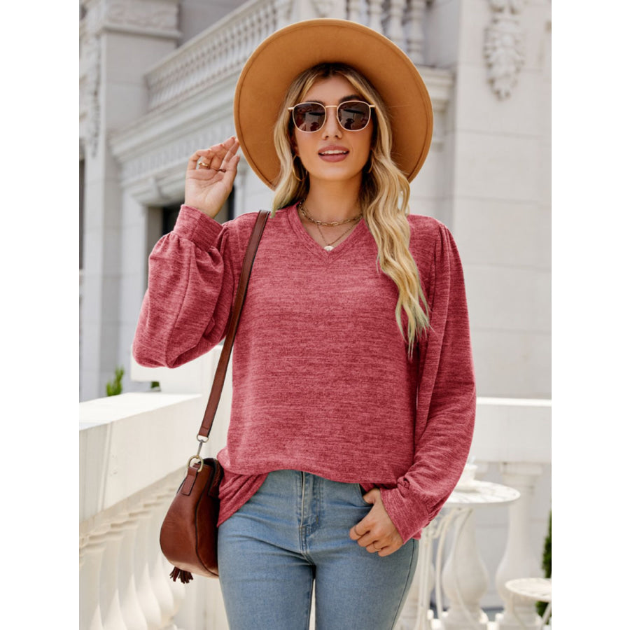 Heathered V-Neck Long Sleeve T-Shirt Apparel and Accessories