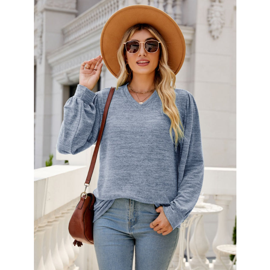 Heathered V-Neck Long Sleeve T-Shirt Apparel and Accessories