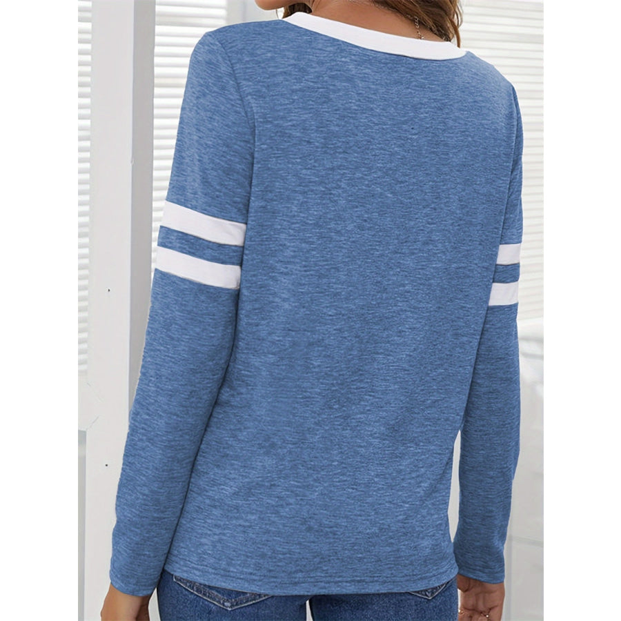 Heathered V-Neck Long Sleeve T-Shirt Dusty Blue / S Apparel and Accessories