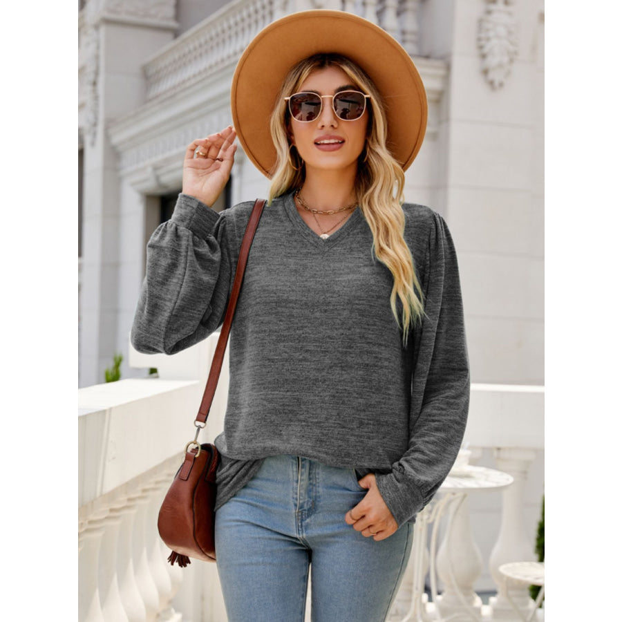 Heathered V-Neck Long Sleeve T-Shirt Apparel and Accessories