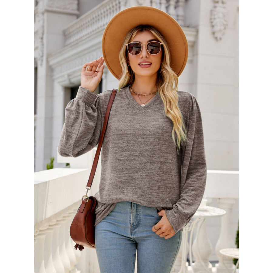 Heathered V-Neck Long Sleeve T-Shirt Apparel and Accessories