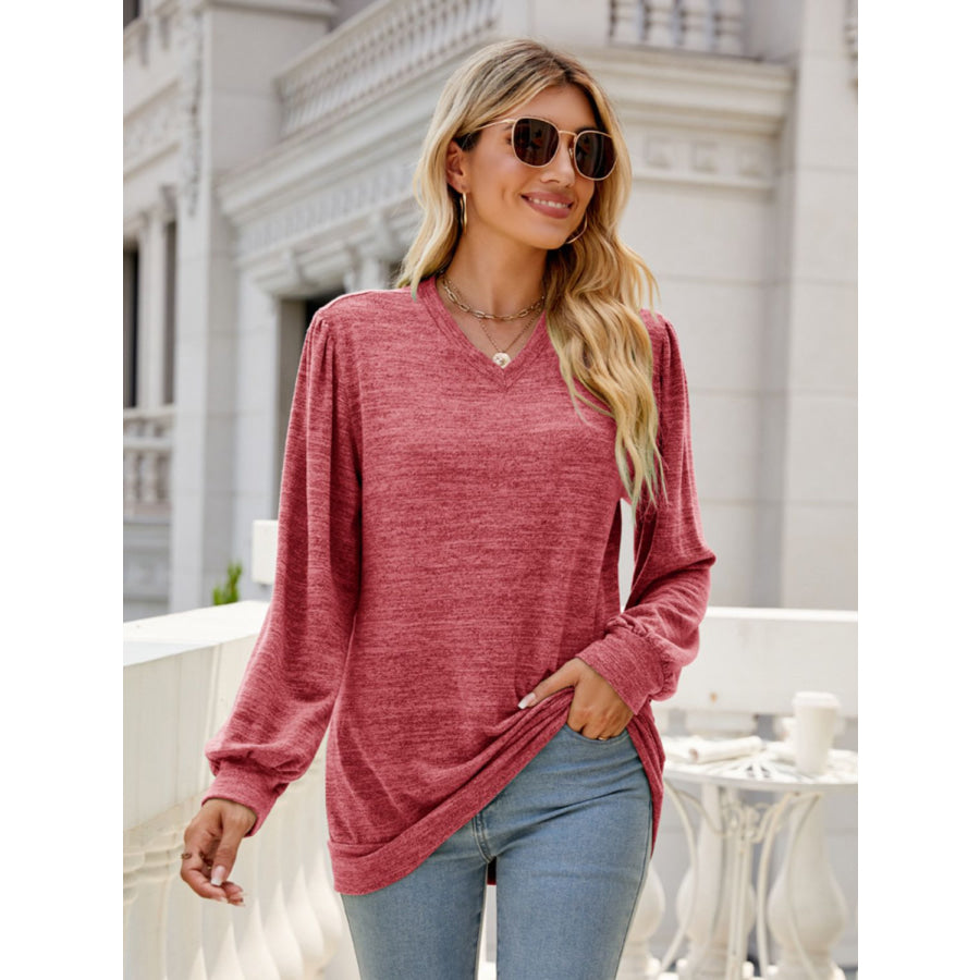 Heathered V-Neck Long Sleeve T-Shirt Apparel and Accessories