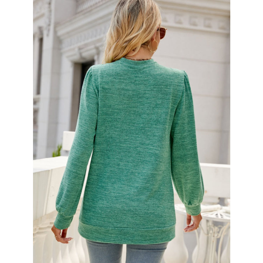 Heathered V-Neck Long Sleeve T-Shirt Turquoise / S Apparel and Accessories