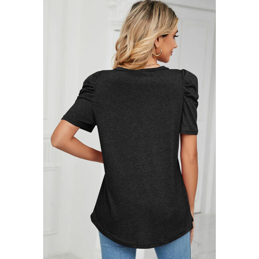 Heathered V - Neck Puff Sleeve T - Shirt Apparel and Accessories