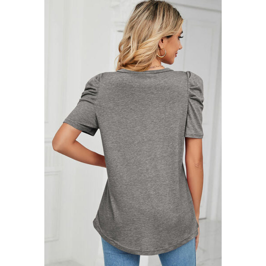 Heathered V - Neck Puff Sleeve T - Shirt Apparel and Accessories