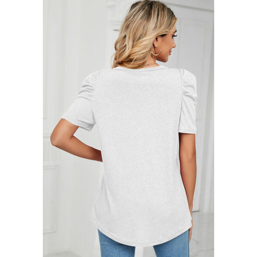 Heathered V - Neck Puff Sleeve T - Shirt Apparel and Accessories