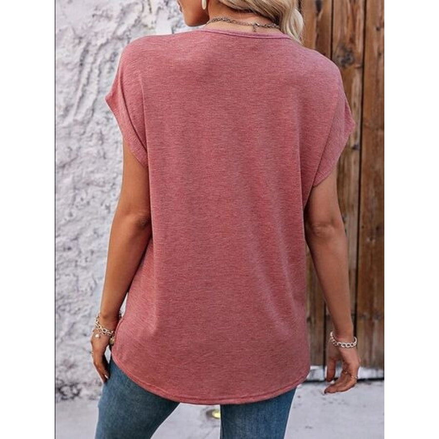 Heathered V-Neck Short Sleeve T-Shirt Clothing