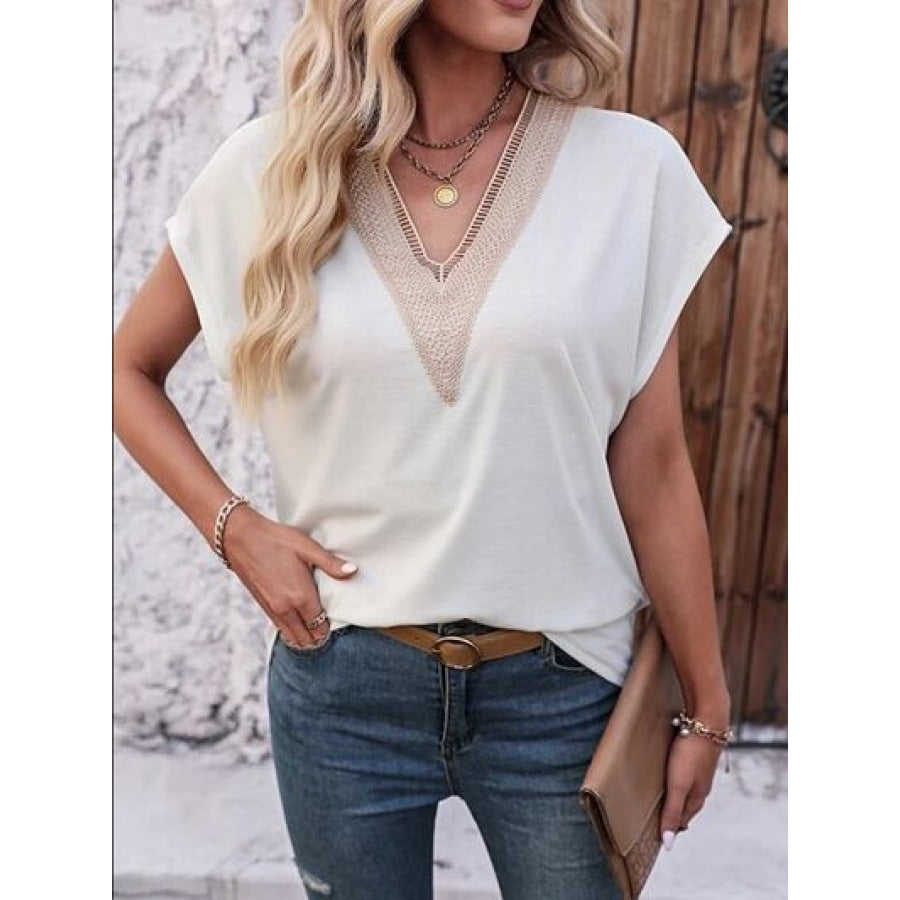 Heathered V-Neck Short Sleeve T-Shirt Clothing